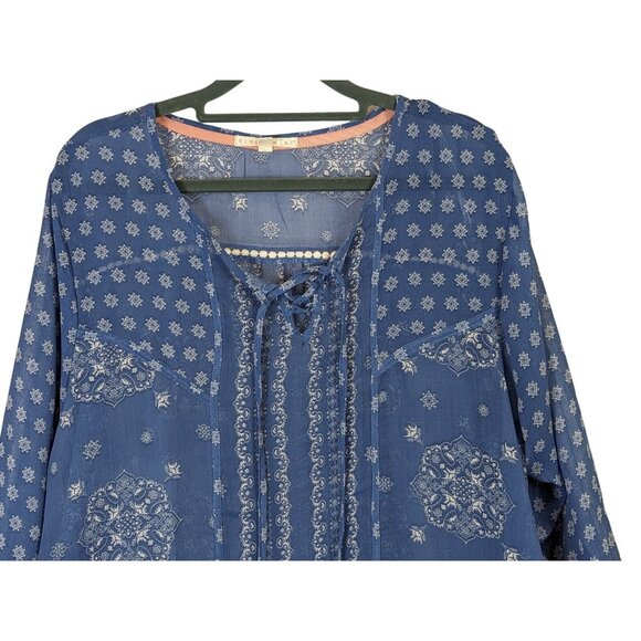 Hint of Mint Women Top Plus Size 18W Blue Sheer Paisley  Bohemian Flowy Romantic - Picture 3 of 14